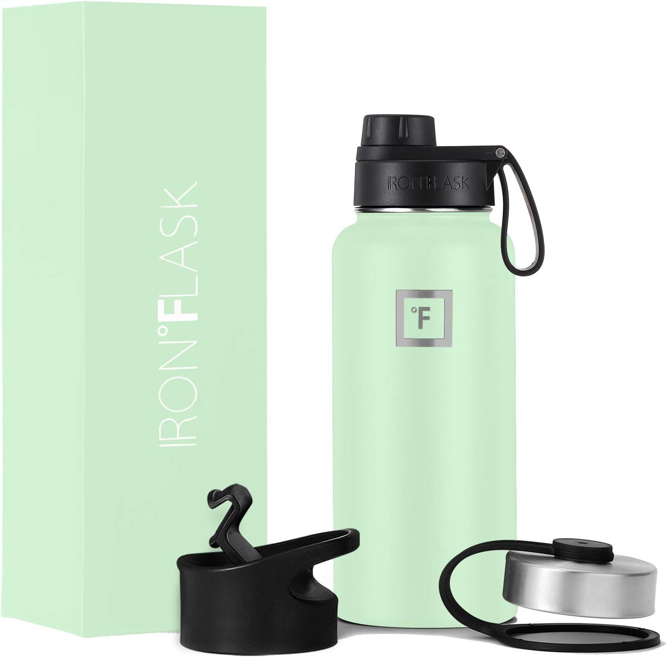 IRON FLASK – Botella deportiva para agua de 32 oz, 3 tapas (tapa de boquilla), a prueba de fugas, acero inoxidable aislado al vacío, doble pared,