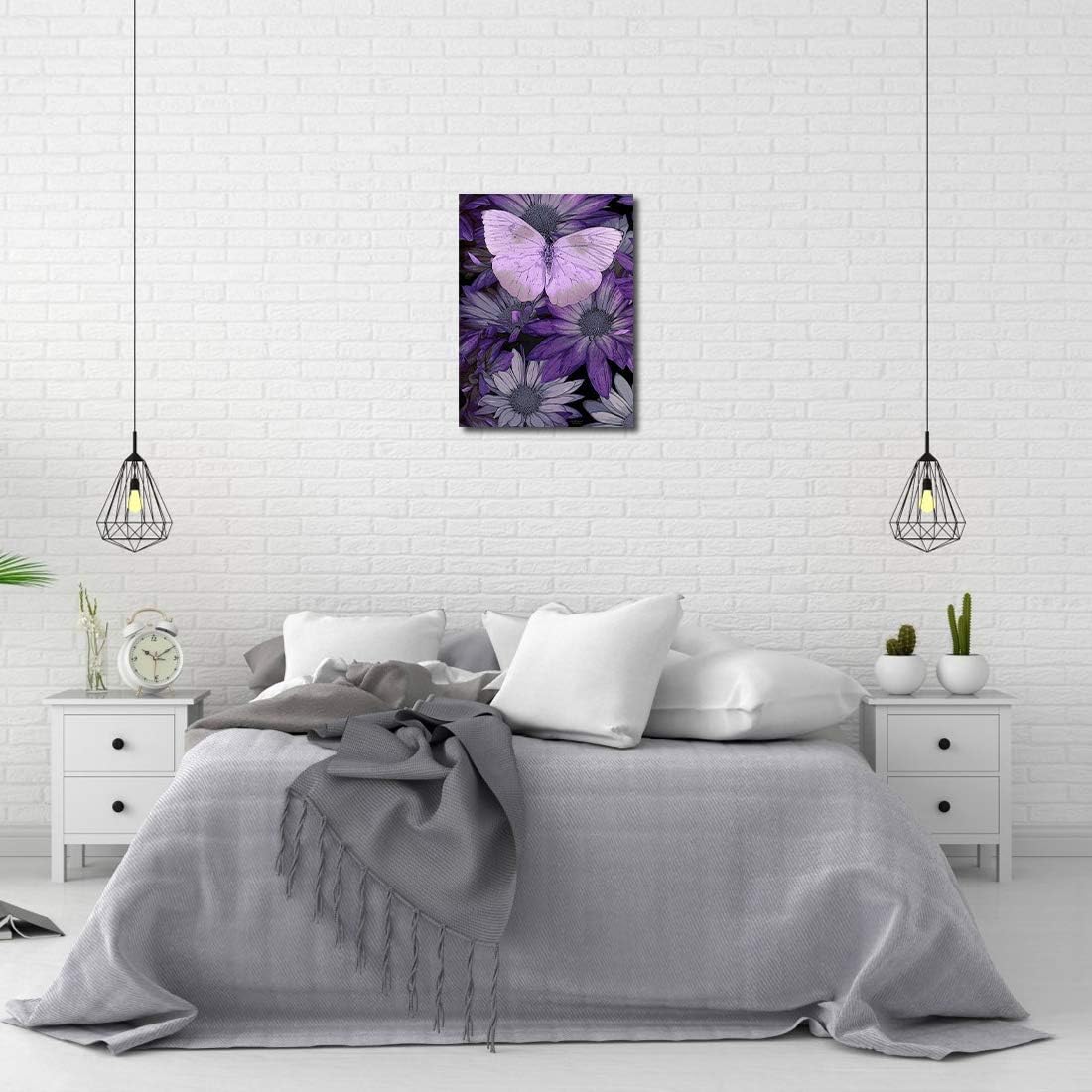 Impresión giclée de pintura de mariposa morada sobre lienzo, estirada y enmarcada, decoración moderna del hogar para sala de estar, dormitorio,