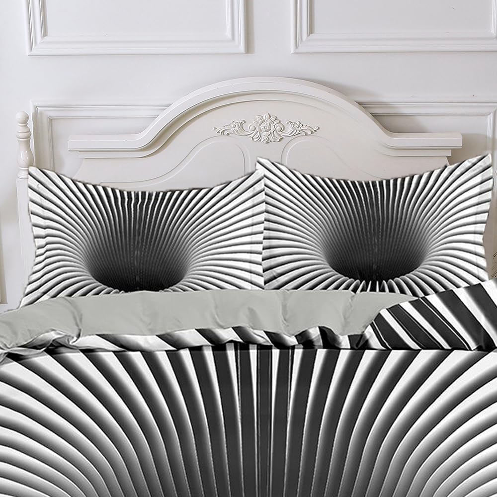 Juego de ropa de cama con agujeros blancos y negros para dormitorio de niños, juego de funda de edredón de abstracción visual, funda de edredón de