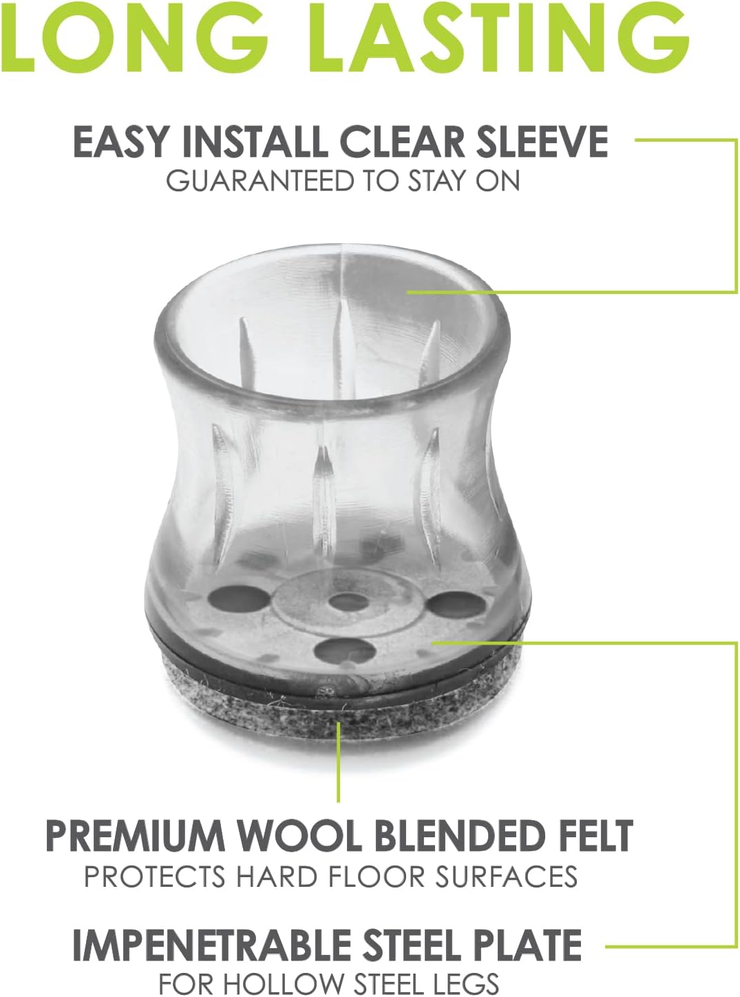 Slipstick GorillaFelt CB182 – Protectores de suelo para patas de silla para suelos de madera, almohadillas de fieltro de funda transparente para