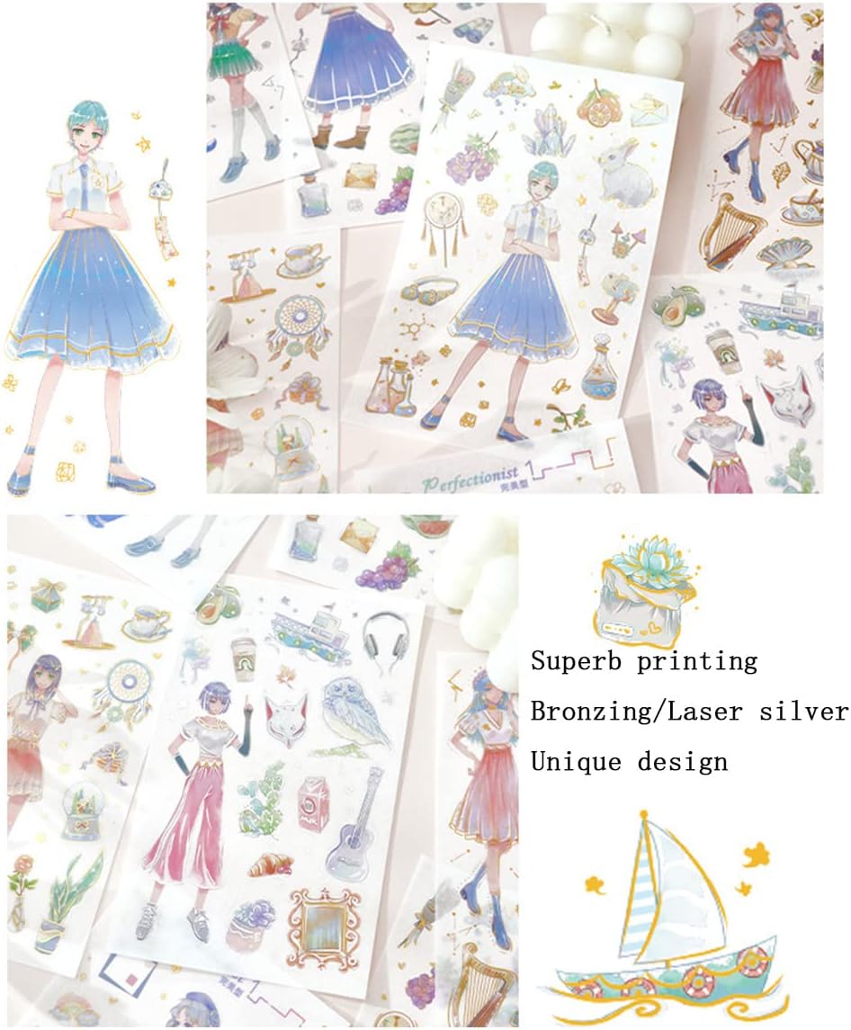 Calcomanías Kawaii de anime para álbumes de recortes, 36 hojas de Washi, lindos collages de recortes, calcomanías de personajes para manual
