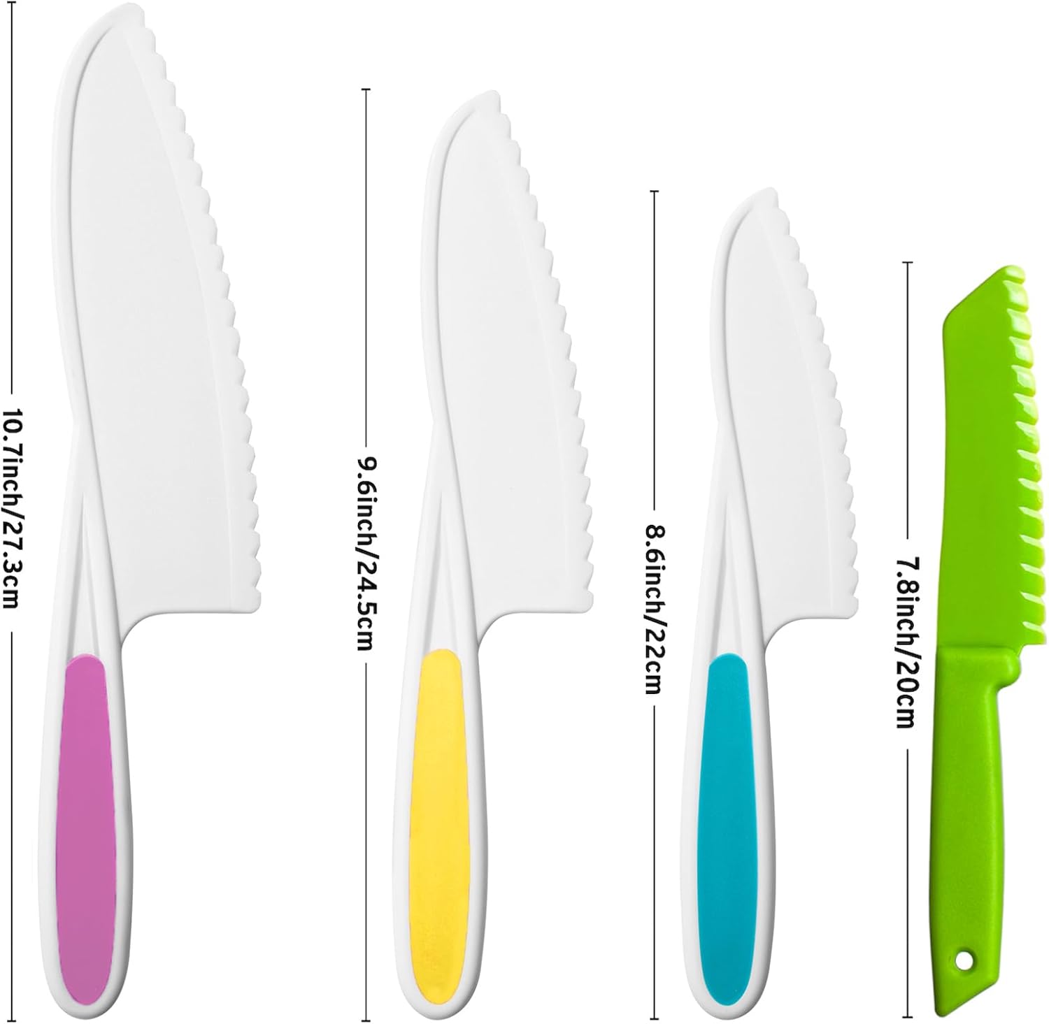 Juego de 8 cuchillos de cocina de nailon de plástico para niños, cuchillos de cocina para niños, juego de cuchillos seguros para pan sin BPA,