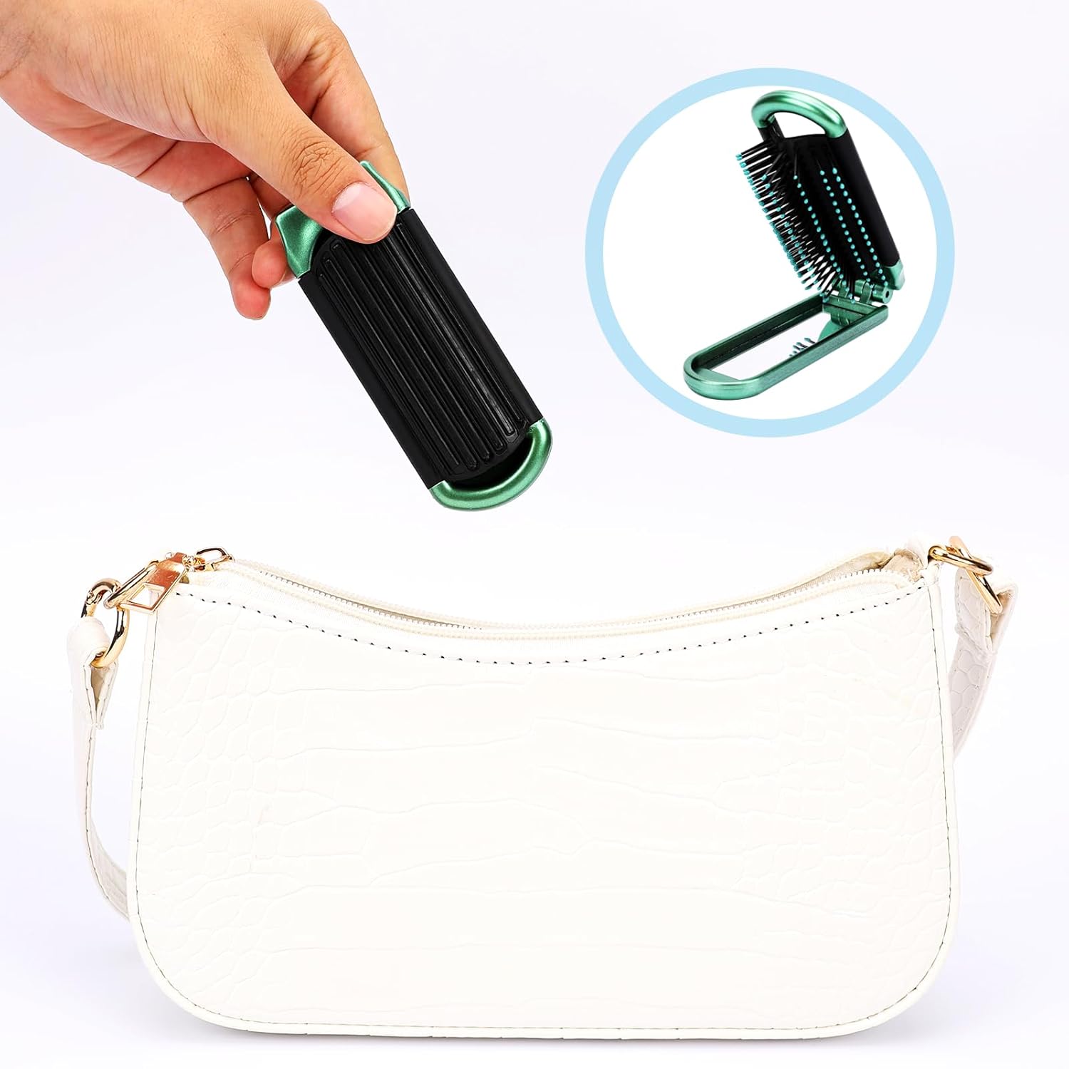 Mini cepillo de pelo, 2 piezas de cepillo plegable para el pelo, cepillo de pelo compacto con espejo para mujeres y niñas, peine de masaje de
