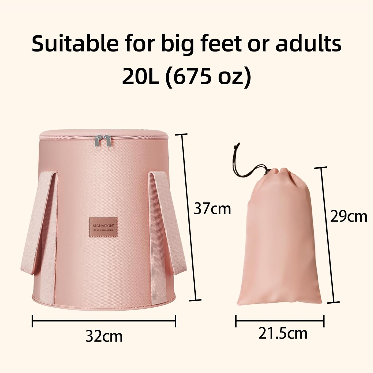 Cuenca plegable de 20 L, multifuncional, portátil, con asas, para viajes, al aire libre, campamento, portátil, para remojar los pies (rosa)
