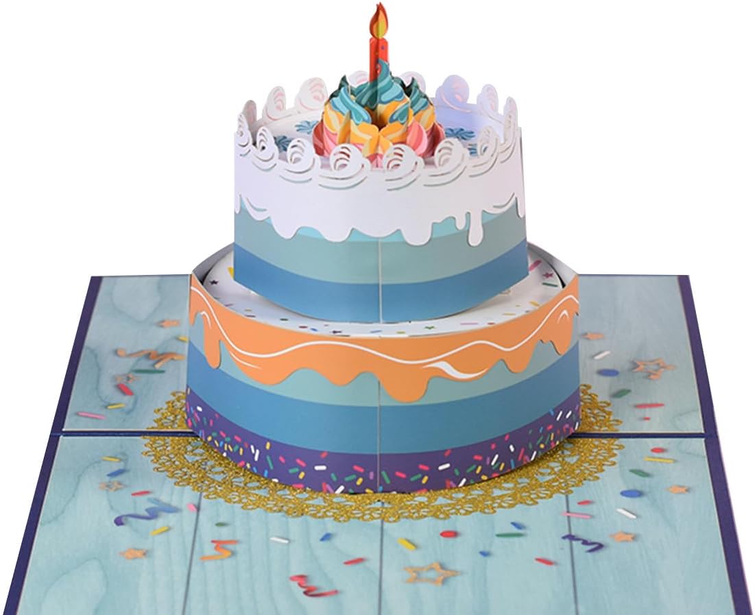 Tarjeta desplegable de regalo de cumpleaños de Rainbow Cake – Tarjetas de felicitación, tarjeta de regalo de feliz cumpleaños, regalos únicos para