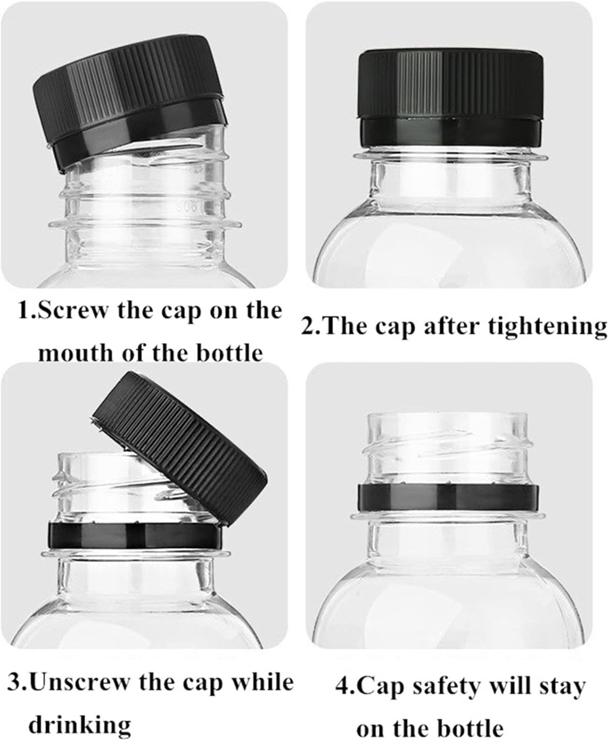 SHZMJL 4 botellas de jugo de plástico de 16 onzas con tapas, botellas de plástico desechables transparentes vacías a granel, botellas de jugo de