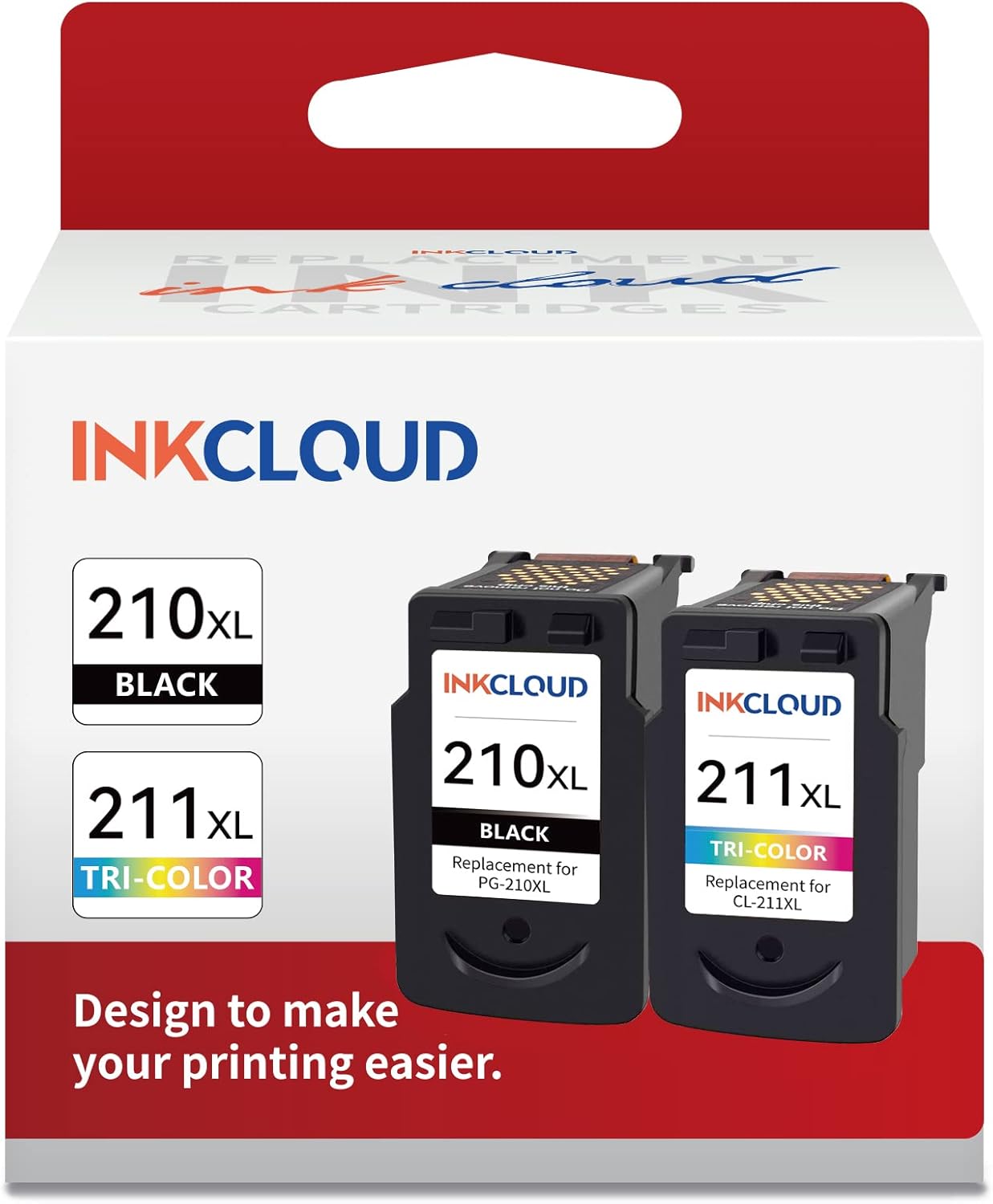 INKCLOUD Cartuchos de tinta compatibles de repuesto para Canon PG-210XL CL-211XL para impresora PIXMA IP2702 MP230 MP240 MP250 MP280 MP480 MP490