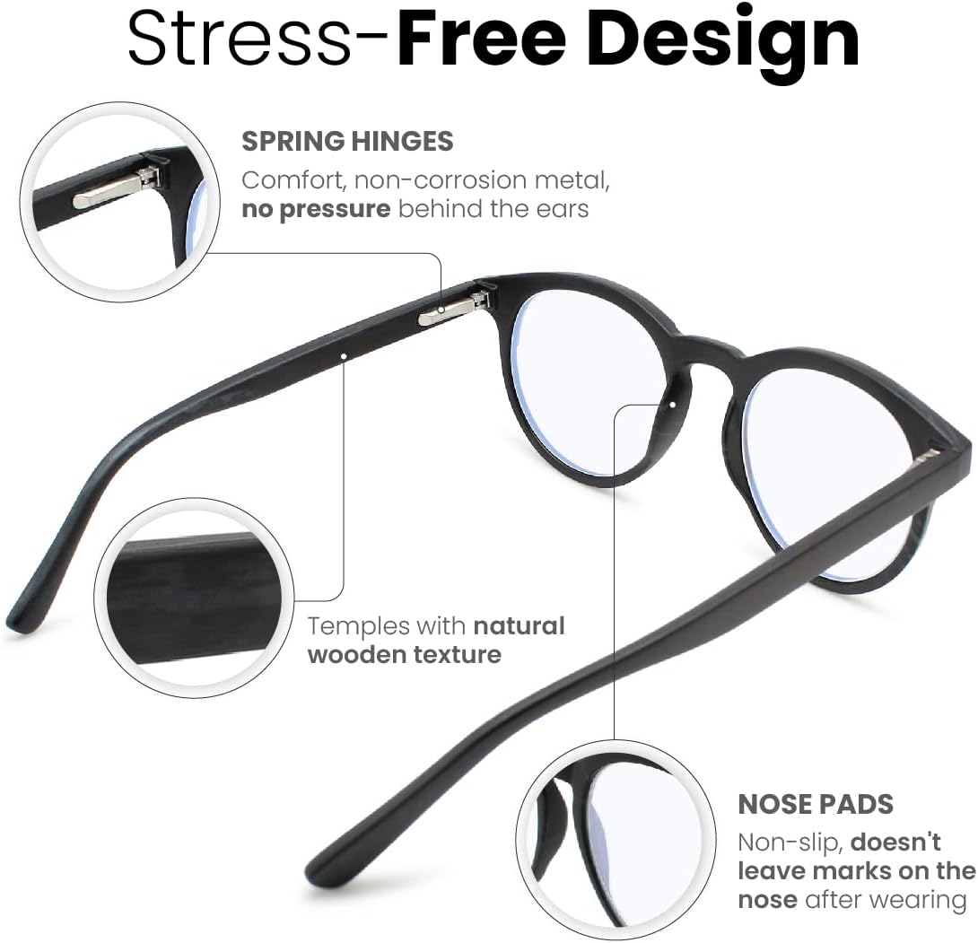 Lentes de luz azul redondos negros para hombres y mujeres para lucir modernos con visión clara, anteojos de lectura resistentes y duraderos para