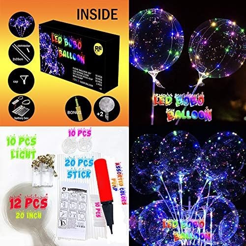 Globos BoBo con luces LED de 20 pulgadas, paquete de 10 barras de 27.6 in, color RGB, decoración, fiesta, Halloween, Navidad, cumpleaños, boda,
