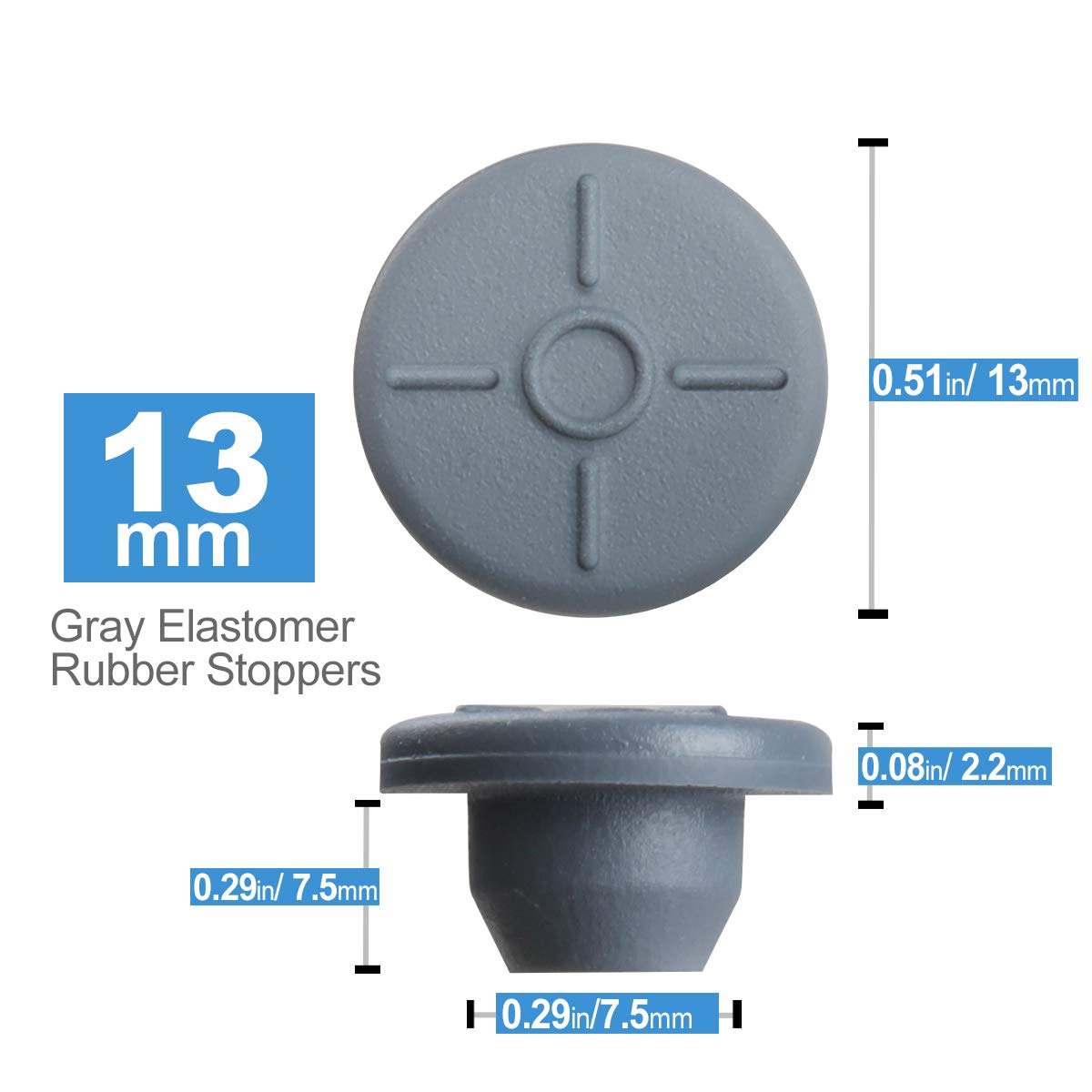 Biomed Scientific – Tapones de goma para puertos de inyección de 0.51 pulgadas, tapas de butilo autorreparables para botellas de vidrio y frascos de