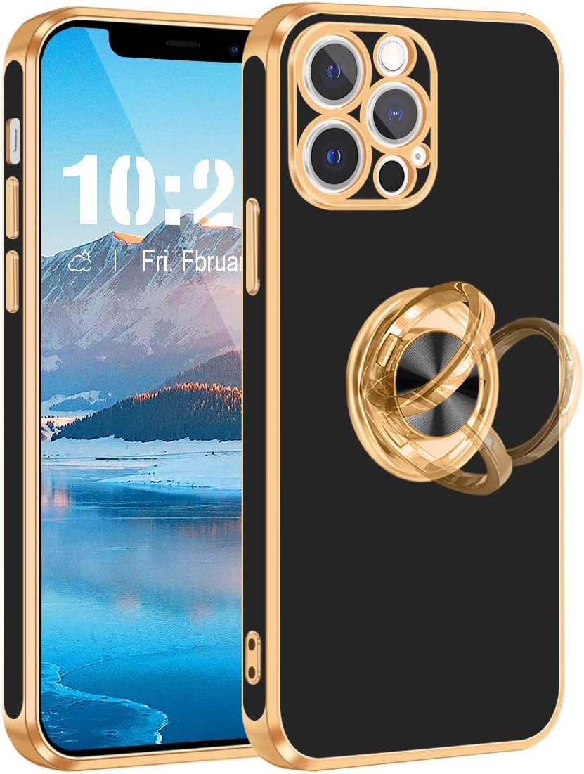 Fingic Funda para iPhone 12 Pro, funda para iPhone 12 Pro con soporte de anillo, ajuste delgado, soporte para automóvil, protección a prueba de