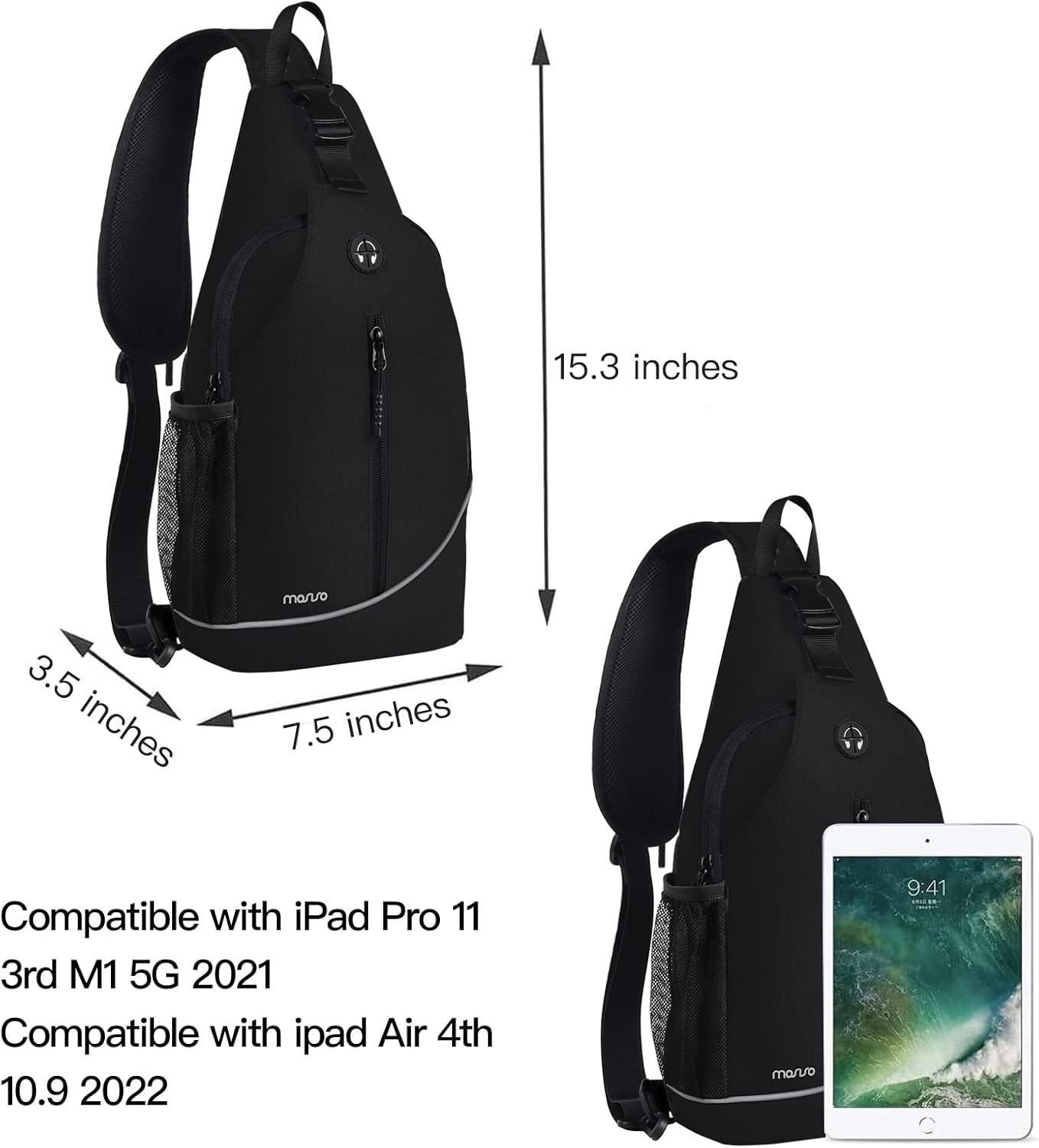 MOSISO Mochila tipo bandolera, bolsa cruzada para el pecho, viajes, senderismo, con bolsillo vertical con cremallera y tira reflectante