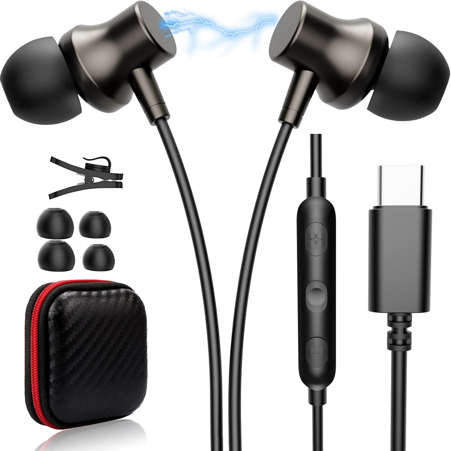 Auriculares USB C con cable para iPhone 15 Pro Max Samsung S24 A53 A54 Galaxy Z Flip S23 FE S22 S21 S20 Google Pixel 8 7 6 6a 7a 7a auriculares con