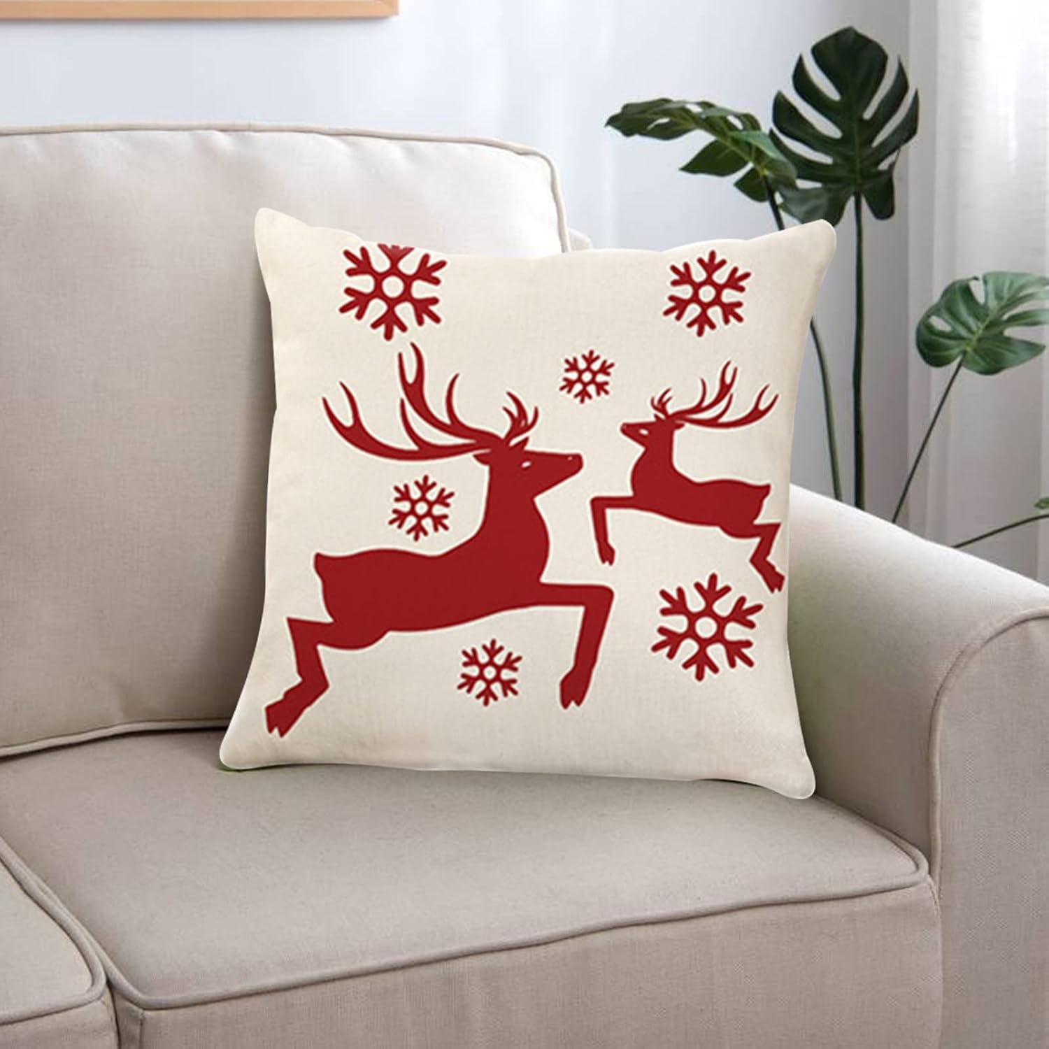 Scceatti Liene – Fundas de almohada de Navidad con cremallera cuadrada de 18 x 18 pulgadas, funda de almohada estilo campestre de Liene, funda