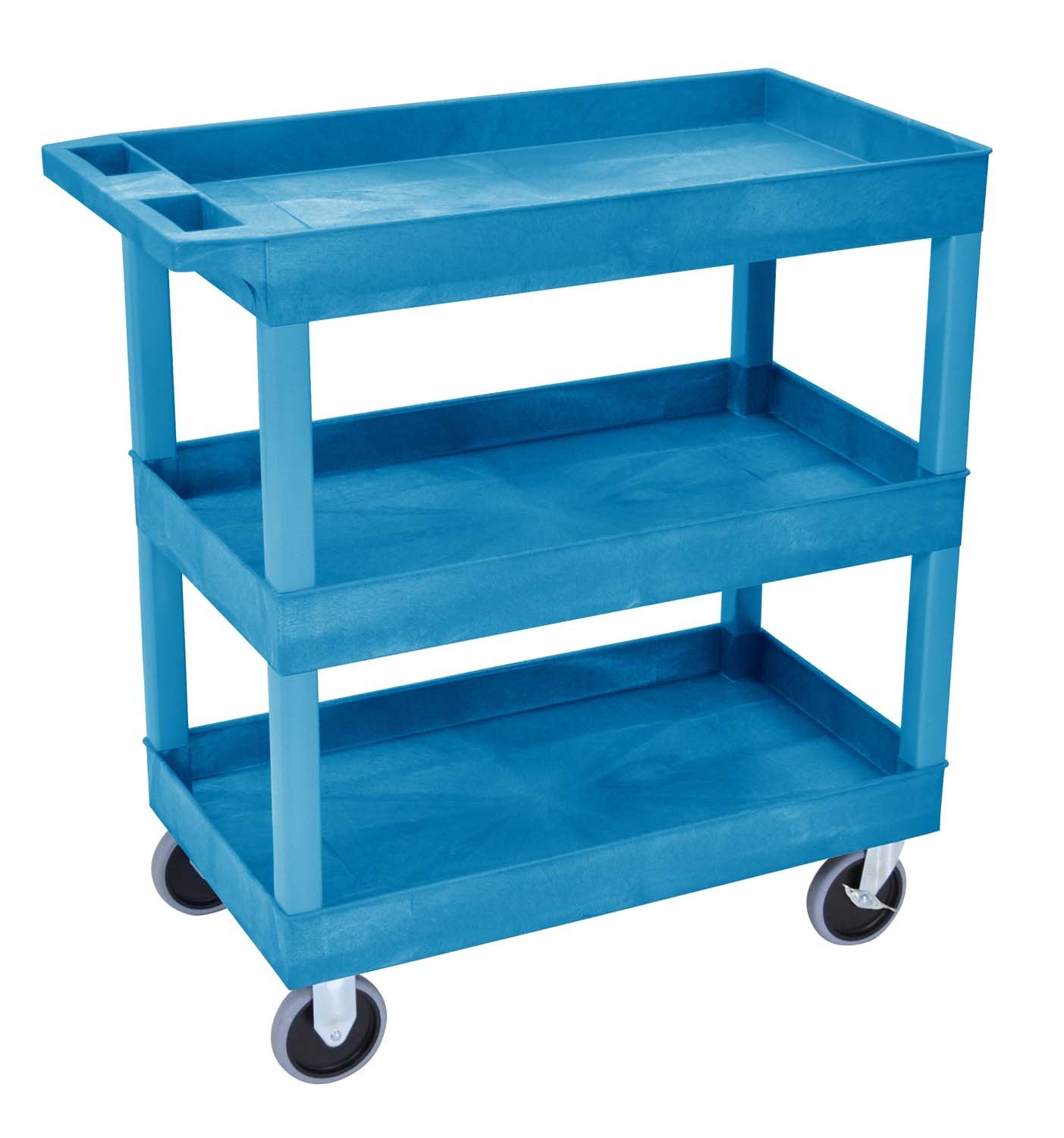 Luxor Carrito de bañera de alta capacidad resistente con tres estantes con asa, 18 pulgadas de profundidad x 35.25 pulgadas de ancho x 37.25