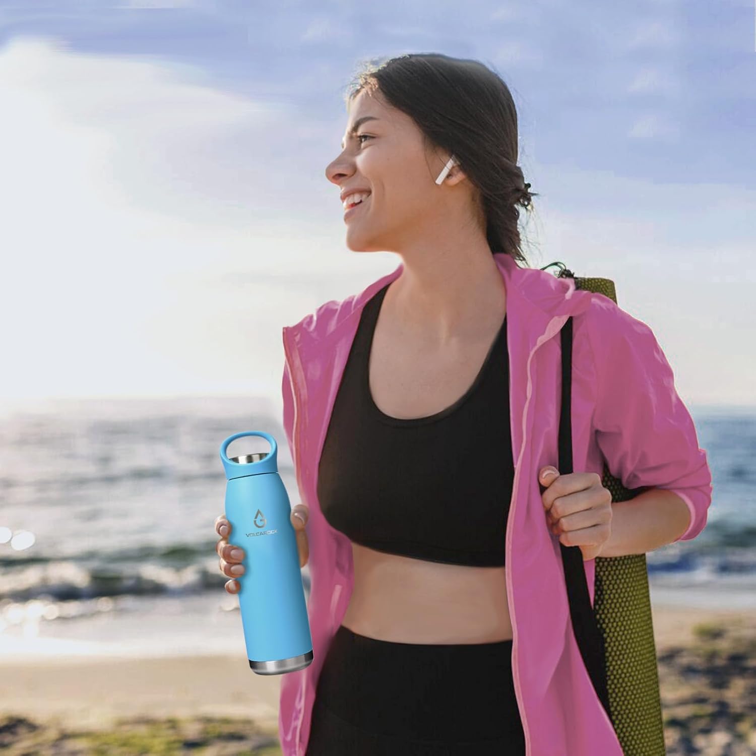 VOLCAROCK Botella de agua deportiva aislada con tapa de transporte, 24 onzas, apta para lavavajillas y sin BPA, botella de agua de acero inoxidable