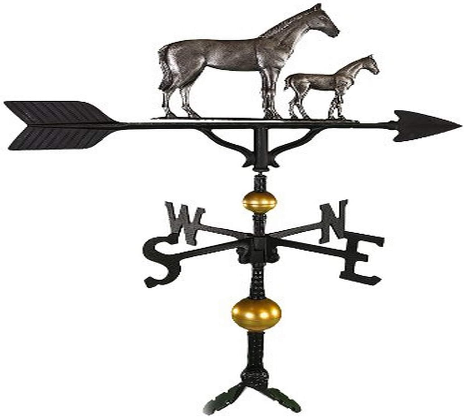 Montague Metal Products Veleta de lujo de 32 pulgadas con adorno de yegua de hierro sueca y potro