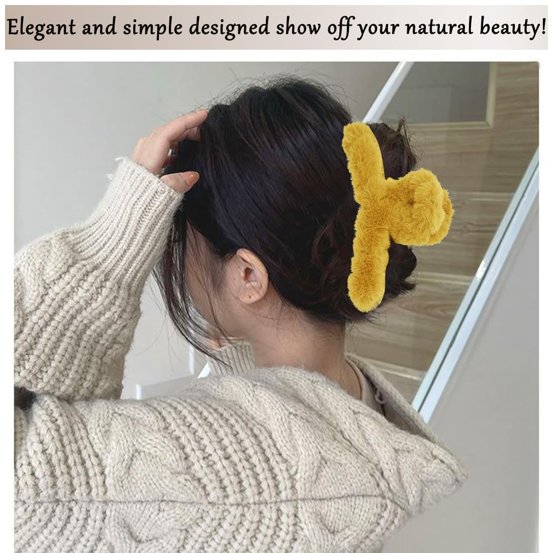 Paquete de 2 pinzas para el pelo de felpa, pinzas grandes de medio moño mullidas para cabello grueso y fino, lindo antideslizante y esponjoso para