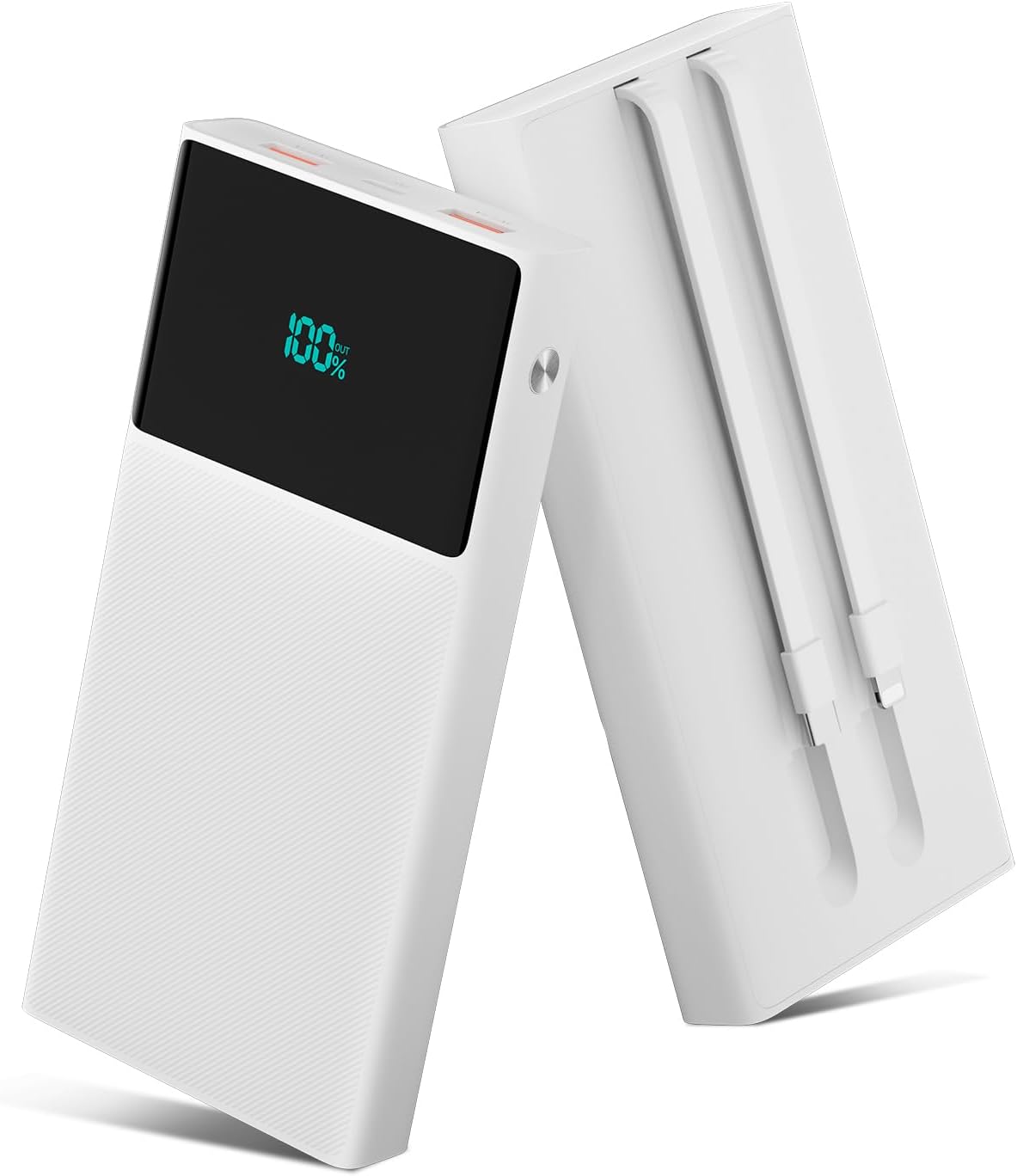 Cargador portátil con 2 cables integrados (USB-C e iOS), cargador de teléfono duradero de carga rápida PD de 13000 mAh con pantalla LED, cargador de