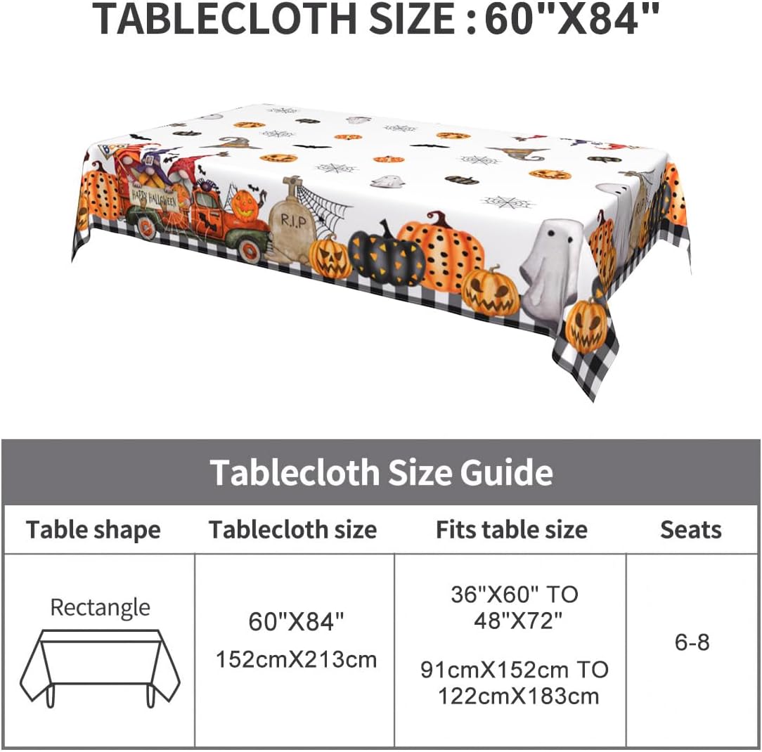 VEDACHIC Mantel de Halloween blanco con diseño de tela de araña de calabaza, fantasma, diseño a cuadros, 60 x 84 pulgadas, rectangular, de