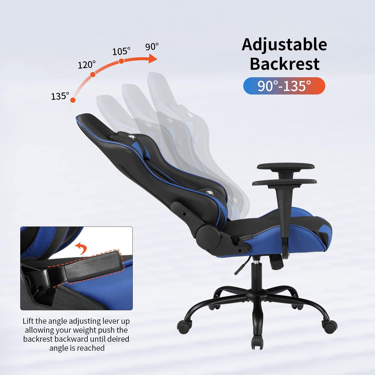 Silla de oficina para videojuegos, silla de escritorio con soporte lumbar, reposacabezas, reposabrazos, tareas, giratoria, ergonómica, para deportes