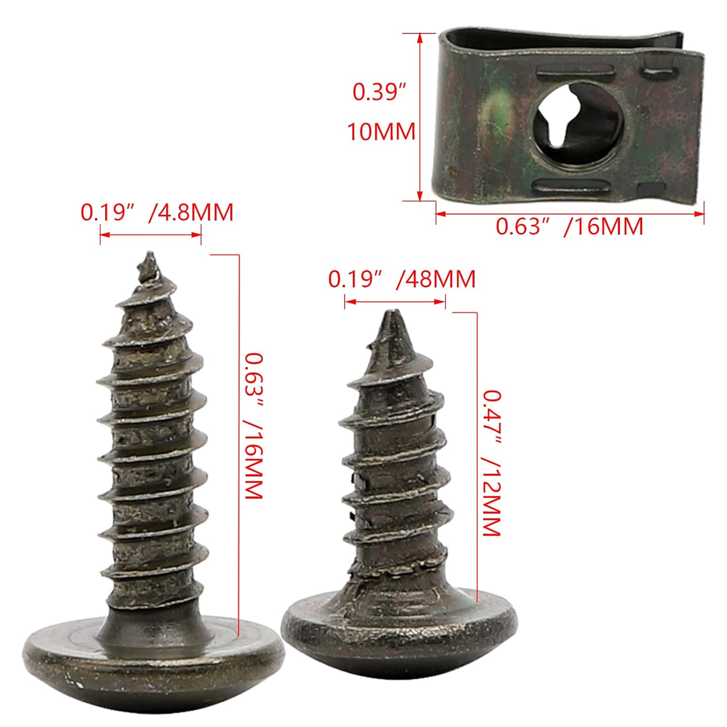 Minho 200 clips de cinta en U automotriz con tornillo autorroscante, 50 tornillos autorroscantes #10 x 12 pulgadas + 50 tornillos autorroscantes #10