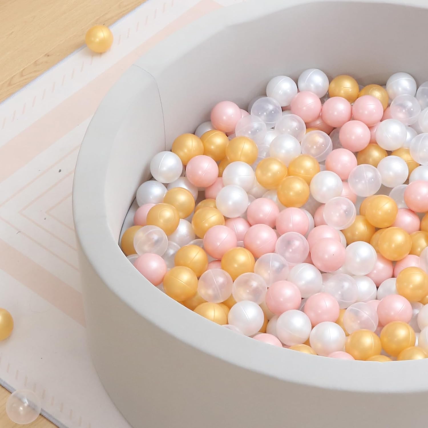 ZLEVEAYN 100 bolas para bolas, a prueba de aplastamiento, colores perlas, sin BPA, no tóxico, bolas de juego de plástico para bebés, niños,