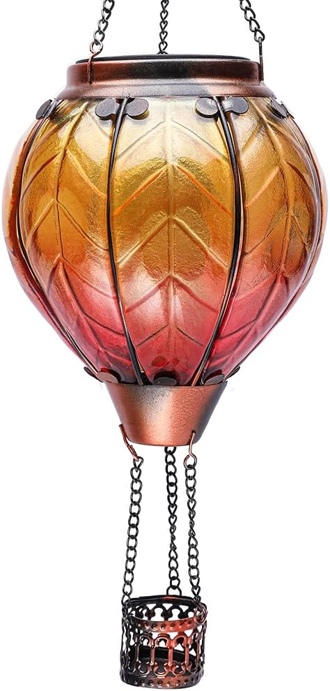 Farol solar de globo de aire caliente con llama parpadeante para colgar, faroles solares para exteriores, impermeables, faroles decorativos para