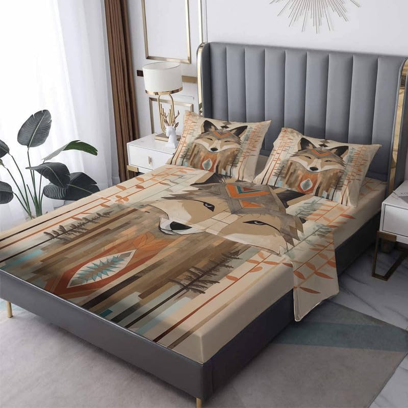 VARAGO Wolf Sheets – Juego de sábanas y fundas de almohada, 100% microfibra, bolsillo profundo, incluye 1 sábana encimera, 1 sábana bajera y 2
