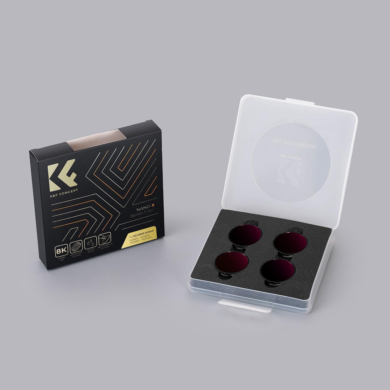 K&F Concept Paquete de 4 filtros NDPL compatibles con DJI Osmo Action 4, ND8PL ND16PL ND32PL ND64PL Filtros multifunción polarizadores de densidad