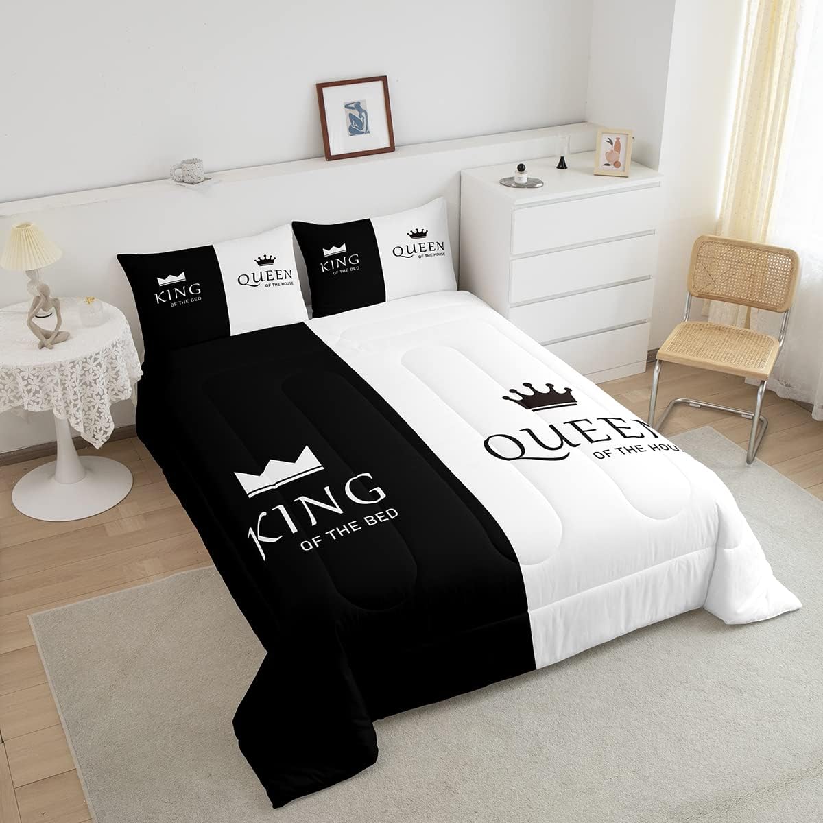 Feelyou Juego de edredón de corona Queen y King, para él y ella, juego de ropa de cama a juego para parejas, amantes del día de San Valentín, juego