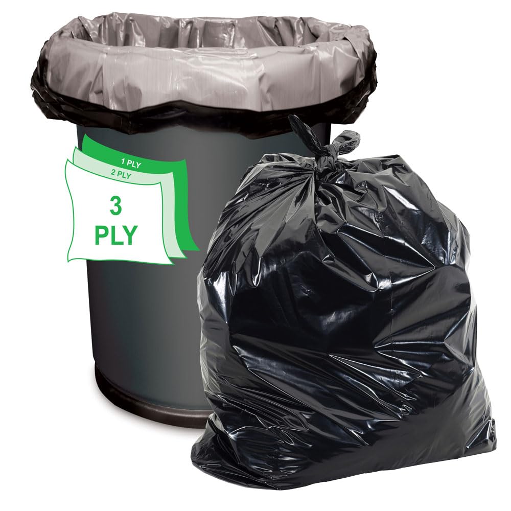 Aluf Plastics Bolsas de basura negras resistentes para 56 galones, 1.5 milésimas de pulgada de pulgada de grosor y 43 x 47 pulgadas, paquete de 100