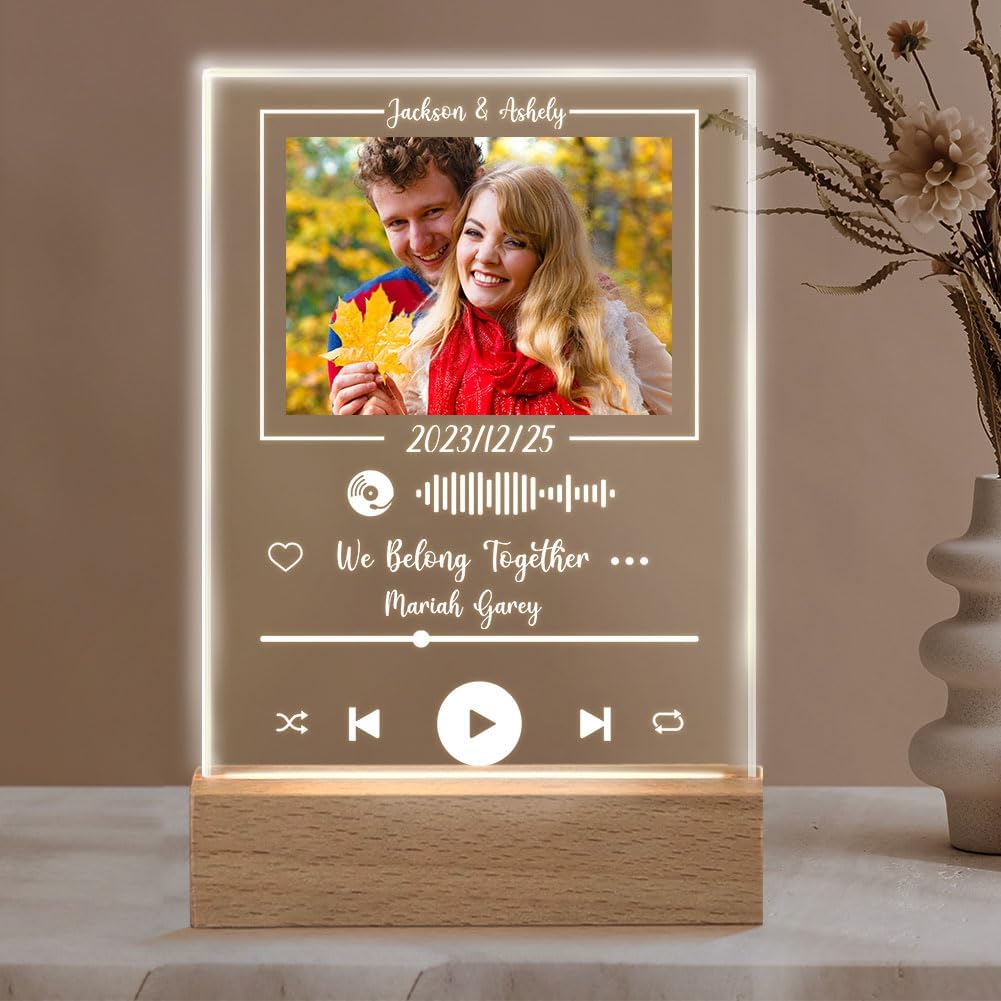 ShineSand Placa personalizada de Spotify con imagen, placa de música acrílica personalizada con foto, regalos personalizados para novio, novia,