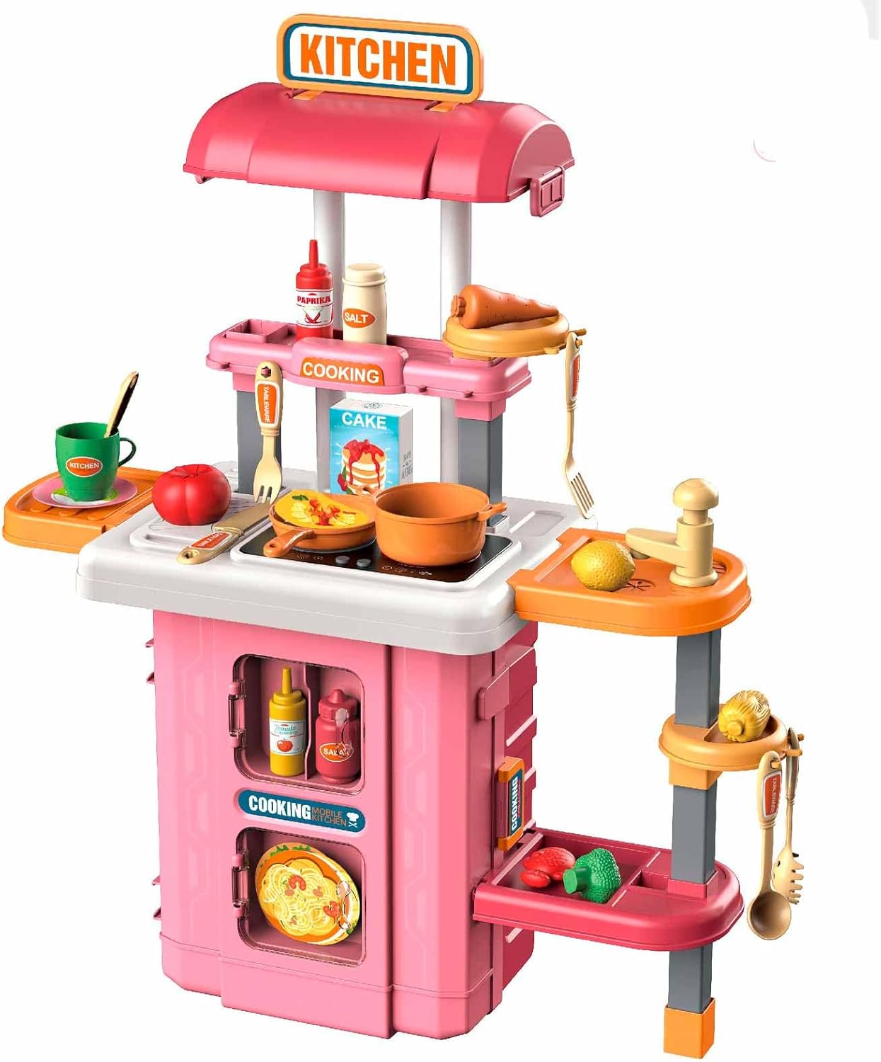 Juego de cocina para niños pequeños de 3 a 10 años, accesorios de juguete de cocina para niños y niñas con luces y sonidos realistas, fregadero de