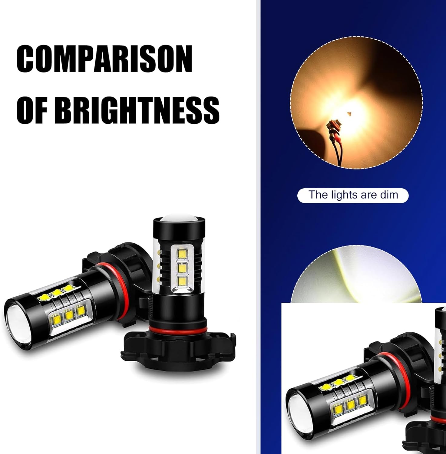 Pack-2 – Luz antiniebla LED H16 de 80 W, bombilla de arranque instantáneo impermeable antivaho de alta potencia, 60,000 horas de repuesto de