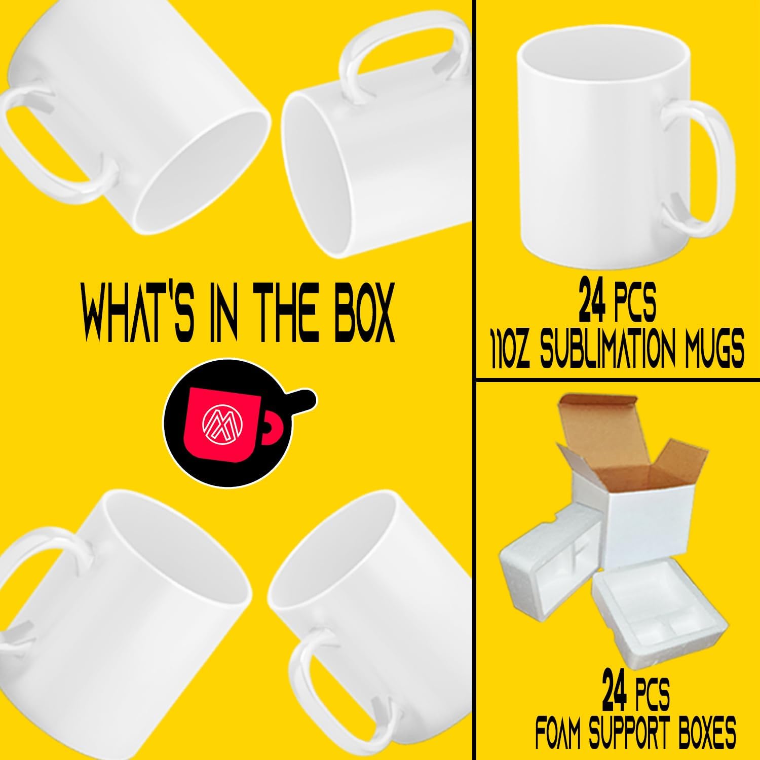 TWISTED ENVY Tazas de sublimación de 11 oz con caja de taza de regalo. Tazas – Caja de cartón con soporte de espuma Caja de 24