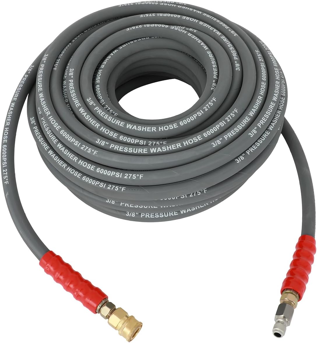OCPTY Manguera de lavado a presión de agua caliente 38 “x 100 pies 6000 psi sin marcas 2 trenzas R2 gris