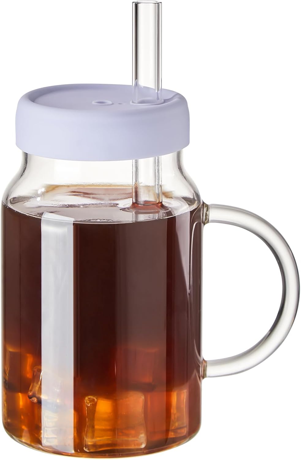 Sweejar Vasos para beber con tapa de silicona y popote de vidrio, taza de vidrio de 34 onzas con asa, taza de café helado, botella de agua de vidrio
