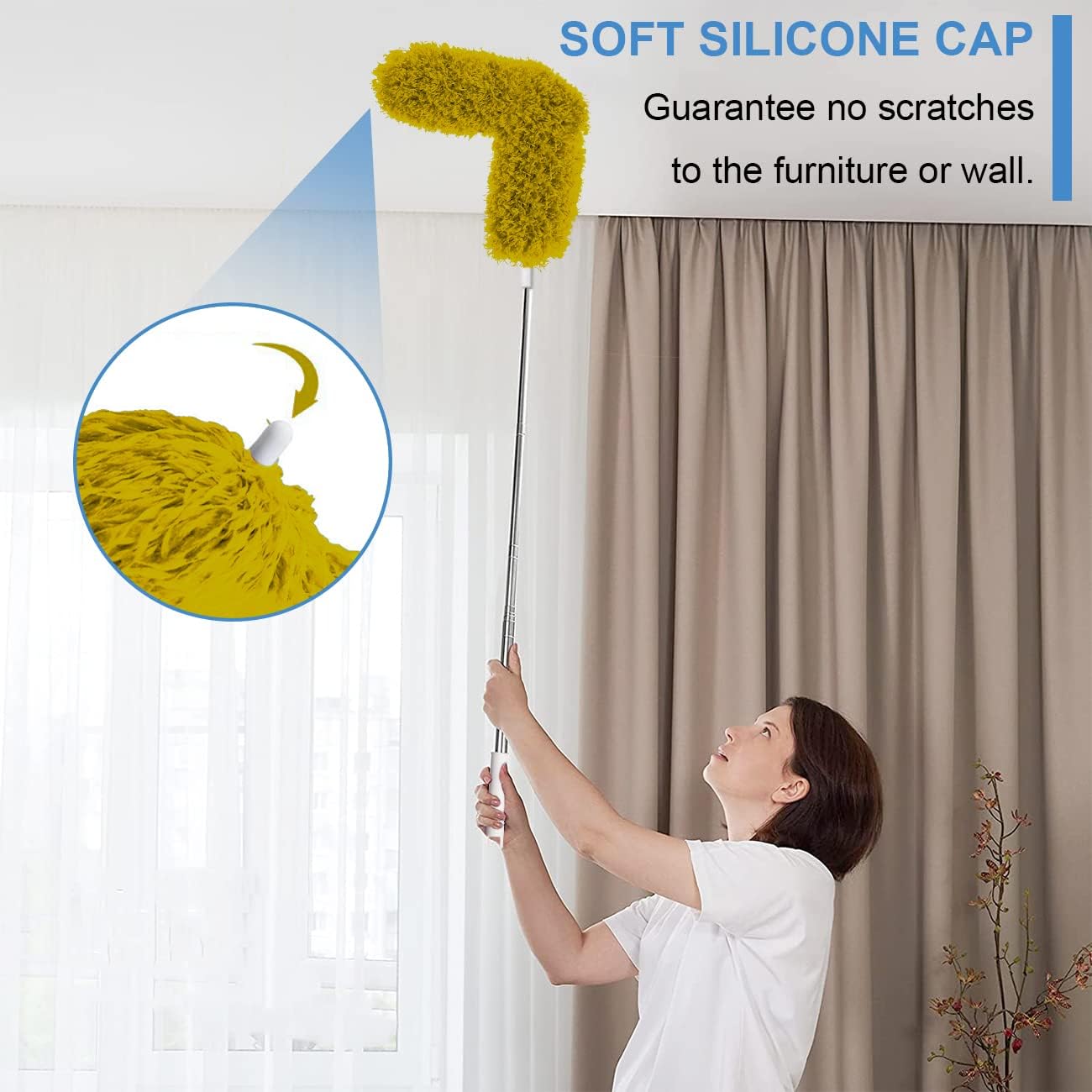 Plumeros mejorados para limpieza (6 unidades), plumero de ventilador de techo con poste de extensión grueso de 100 pulgadas, plumero largo