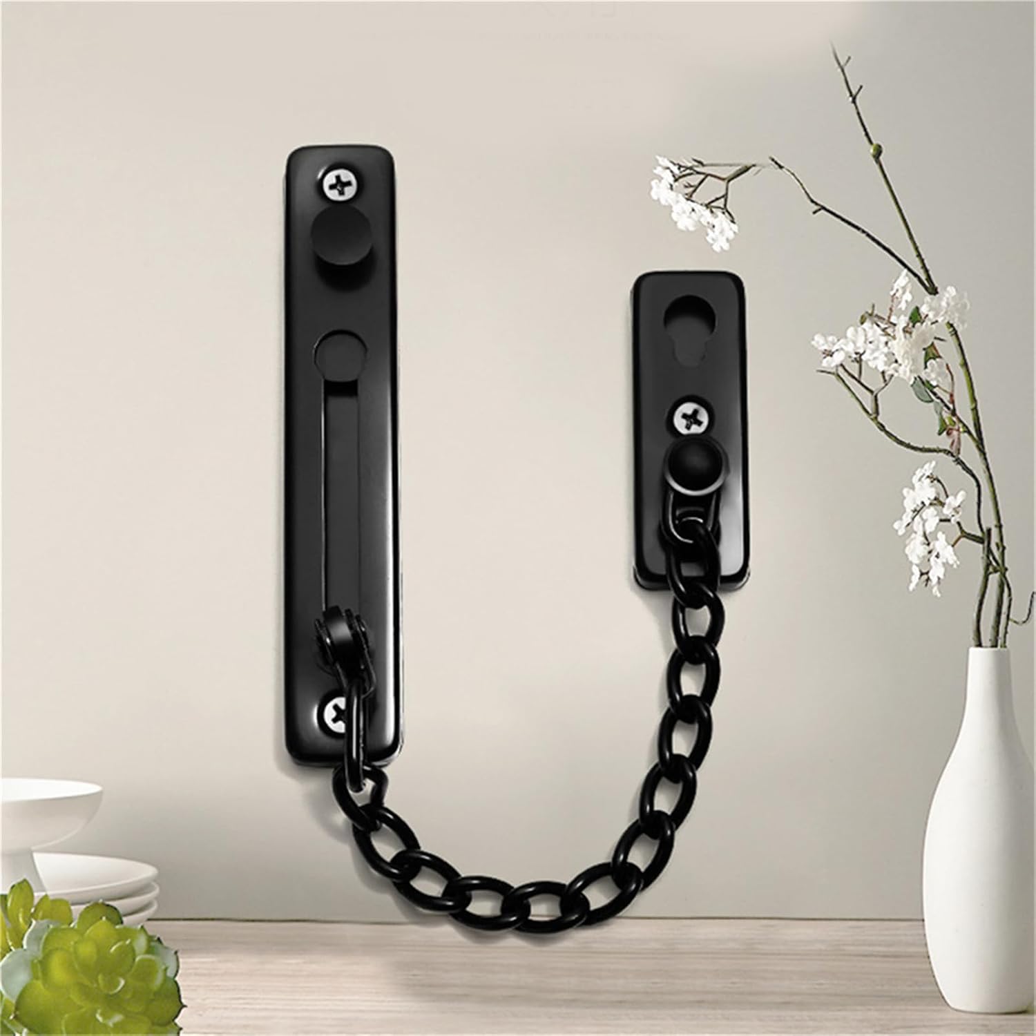 Cerradura de cadena de puerta, guardia de cadena de seguridad de acero inoxidable para puerta, cadena de bloqueo de puerta gruesa con tornillos,