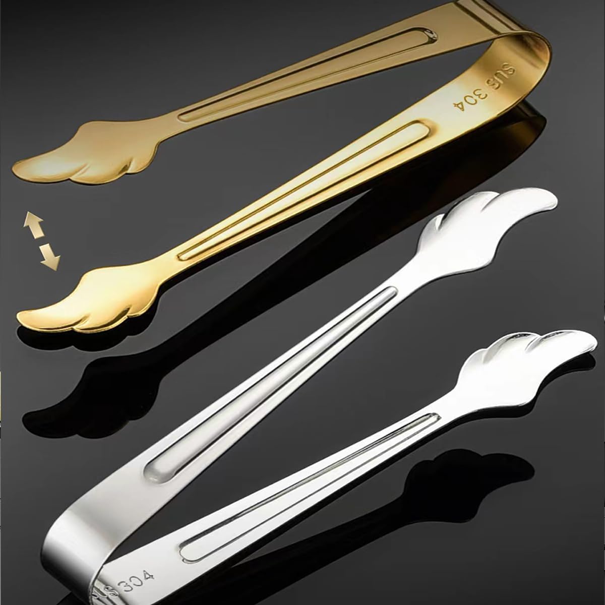 Paquete de 2 mini pinzas para aperitivo, pinzas de hielo de acero inoxidable de 4.16 pulgadas, mini pinzas para azúcar para café, bar, fiesta de té,