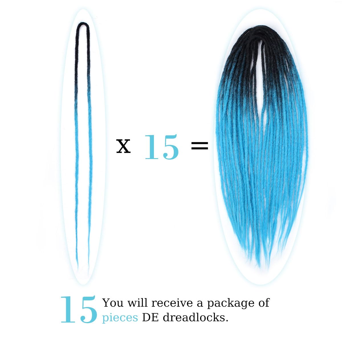 Extensiones de rastas sintéticas de doble punta de 24 pulgadas, 0.2 in, finas, suaves, falsas, 15 unidades, extensiones de rastas color azul