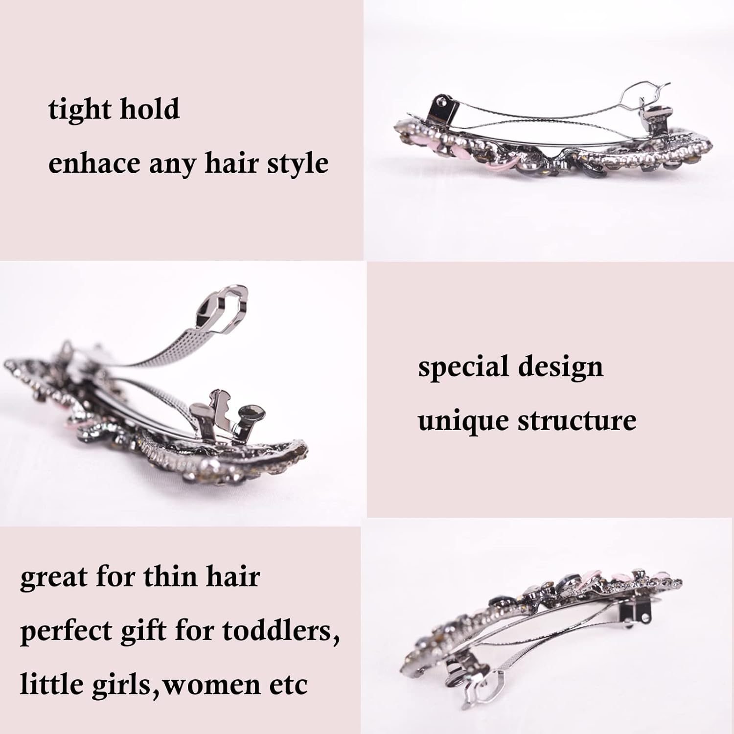 Horquilla de lujo con diamantes de imitación, diseño floral de cristal, pasador para el cabello, con lazo, regalo para mujeres y niñas (color A)