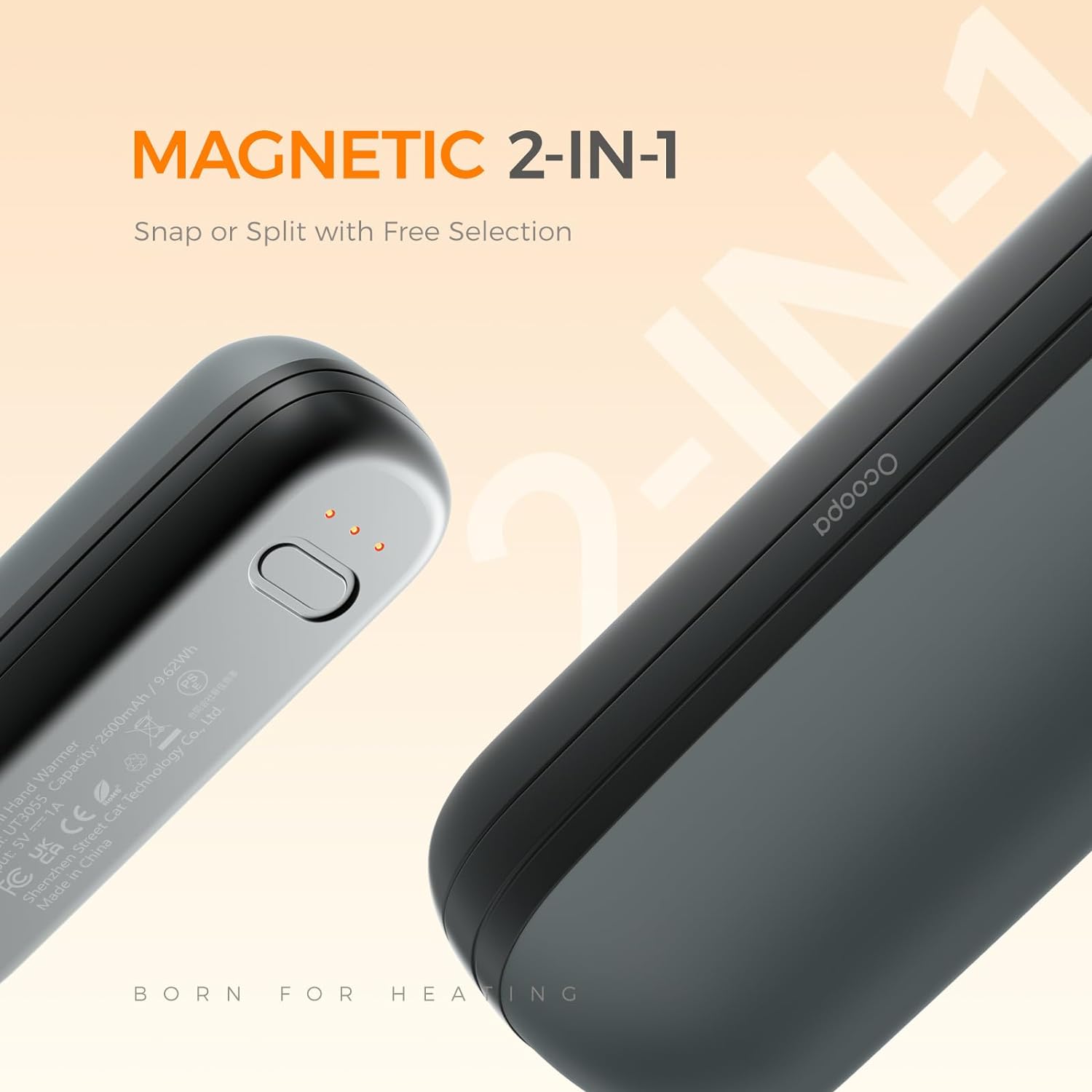 OCOOPA Calentadores de manos magnéticos recargables 2 en 1, mini calentadores de manos eléctricos UT2s, USB C dividido, reutilizables con 3 niveles