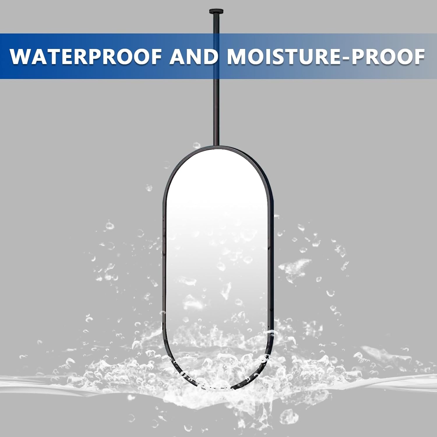 Espejo ovalado para colgar en el techo, espejo de baño negro para montar en la pared con barra para colgar en el techo, espejos de maquillaje con