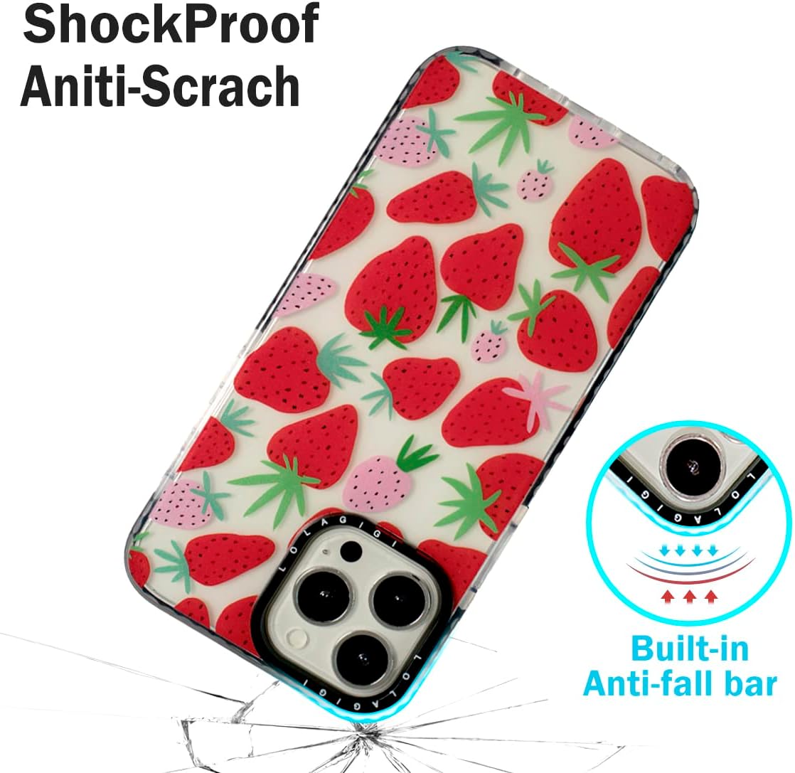 LOLAGIGI Funda para iPhone 11 Pro Max para mujer, bonito diseño femenino de fresas, patrón de dibujos animados de frutas Kawaii para niñas y