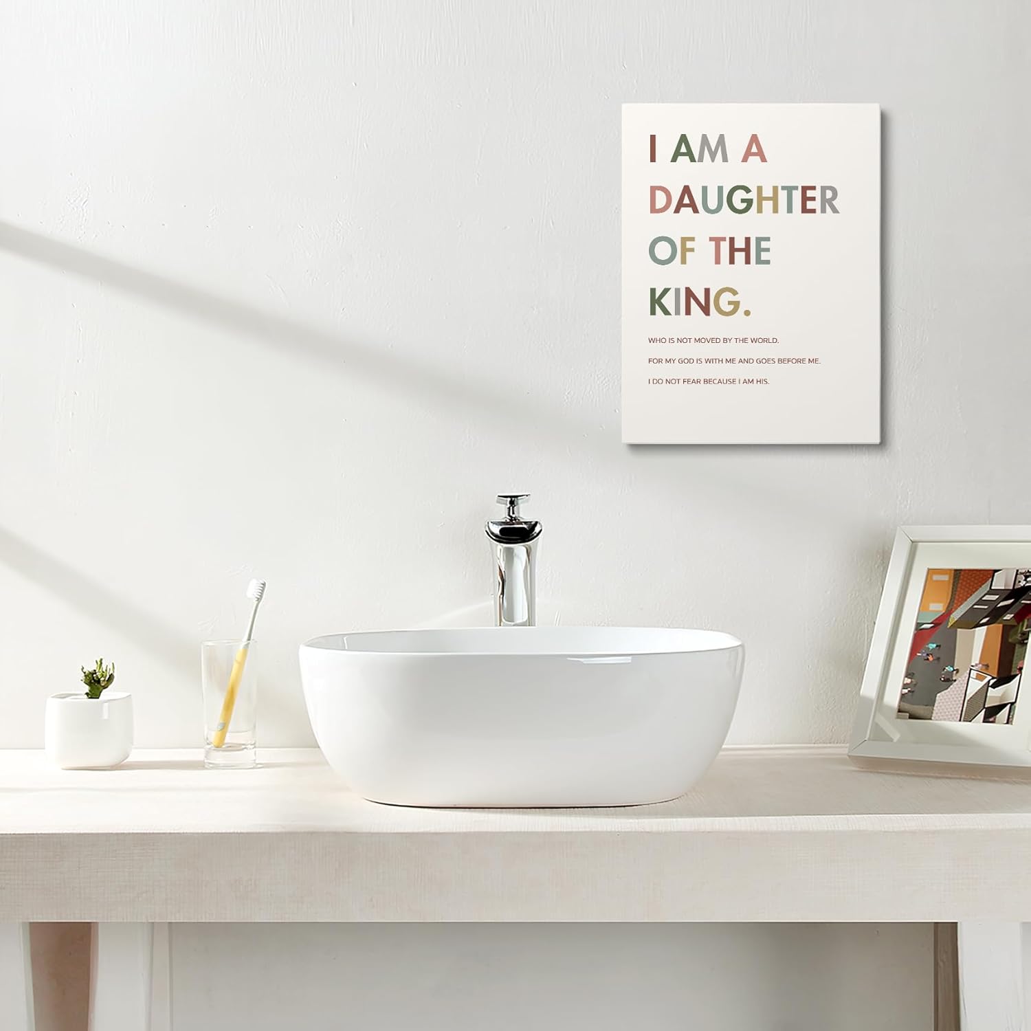 XWELLDAN Lienzo decorativo para pared con versículo bíblico religioso cristiano I am a Daughter of the King Girl, decoración artística de pared para