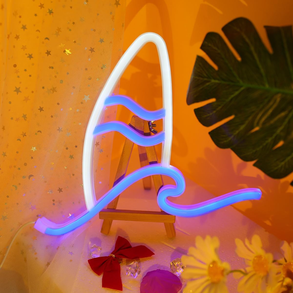 Letreros de neón de olas para decoración de pared, luz LED de neón de ondas de playa, tabla de surf, sala de sufer, agua de mar, olas del océano,