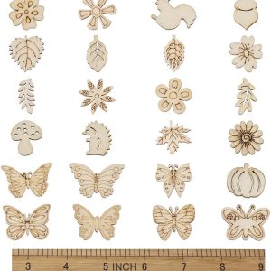 Elecrelive – 300 piezas de recortes de madera sin acabar, hojas de flores, mariposas, pequeñas piezas de madera en blanco, adornos colgantes para Elecrelive – 300 piezas de recortes de madera sin acabar, hojas de flores, mariposas, pequeñas piezas de madera en blanco, adornos colgantes para