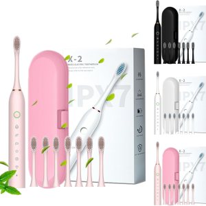 Cepillo de dientes eléctrico para adultos, cepillo de dientes eléctrico con 8 cabezales de cepillo y caja de cepillo de dientes, 6 modos de Cepillo de dientes eléctrico para adultos, cepillo de dientes eléctrico con 8 cabezales de cepillo y caja de cepillo de dientes, 6 modos de